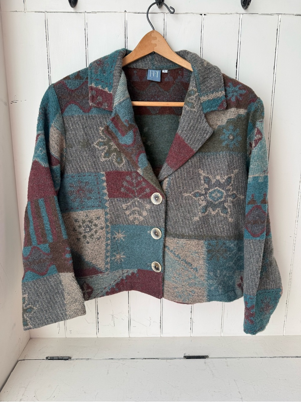 IVY Vintage Southwestern Wool Blend Tapestry Jacket | 90s Boho Aztec Coat